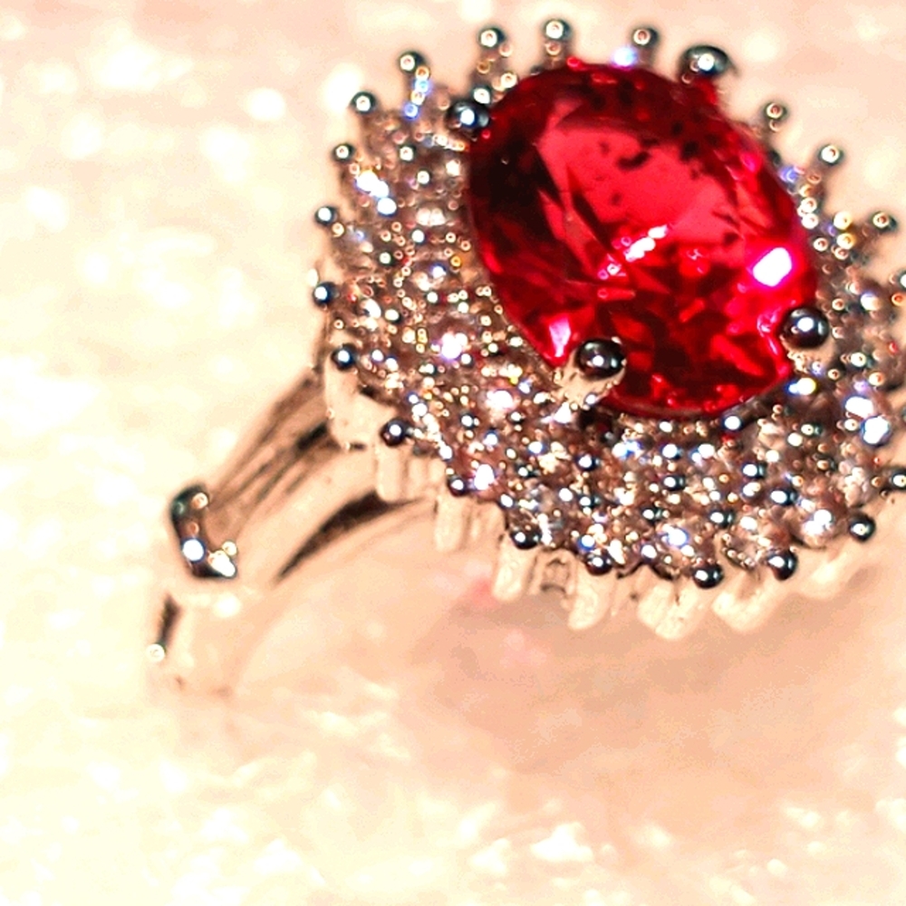 Ruby And Cubic Ring Set In .925 Silver - image 4